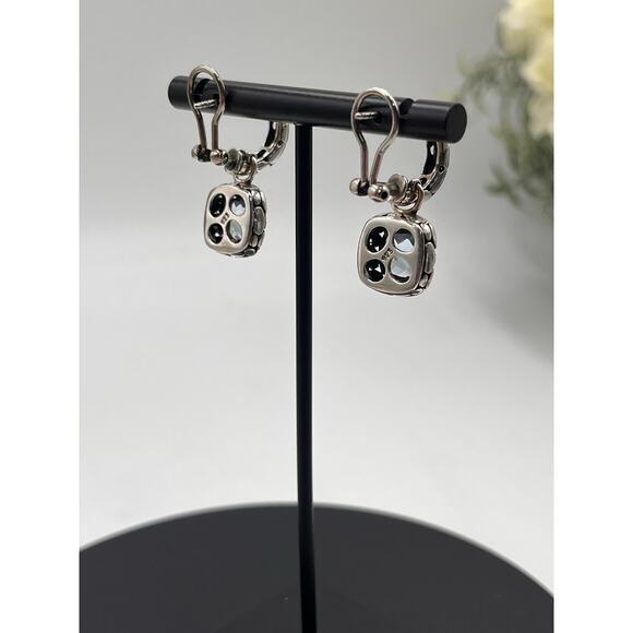 Sterling Silver 925 Faceted Blue CZ Bali‎ Style Hoop Dangle Earrings - Picture 4 of 8